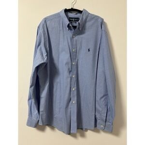 Ralph Lauren Button Up Shirt Men's Blue Plaid XL Classic Fit Cotton